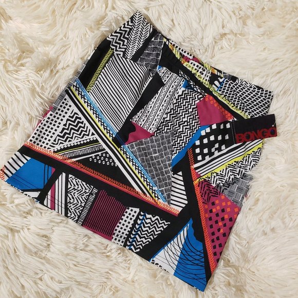 NWT Bongo 80s 90s Multi color Retro Mini Skirt - Picture 2 of 6